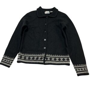 Vintage Paul Harris Sweater M Black Wool‎ Gray Trim Cardigan Preppy Academia